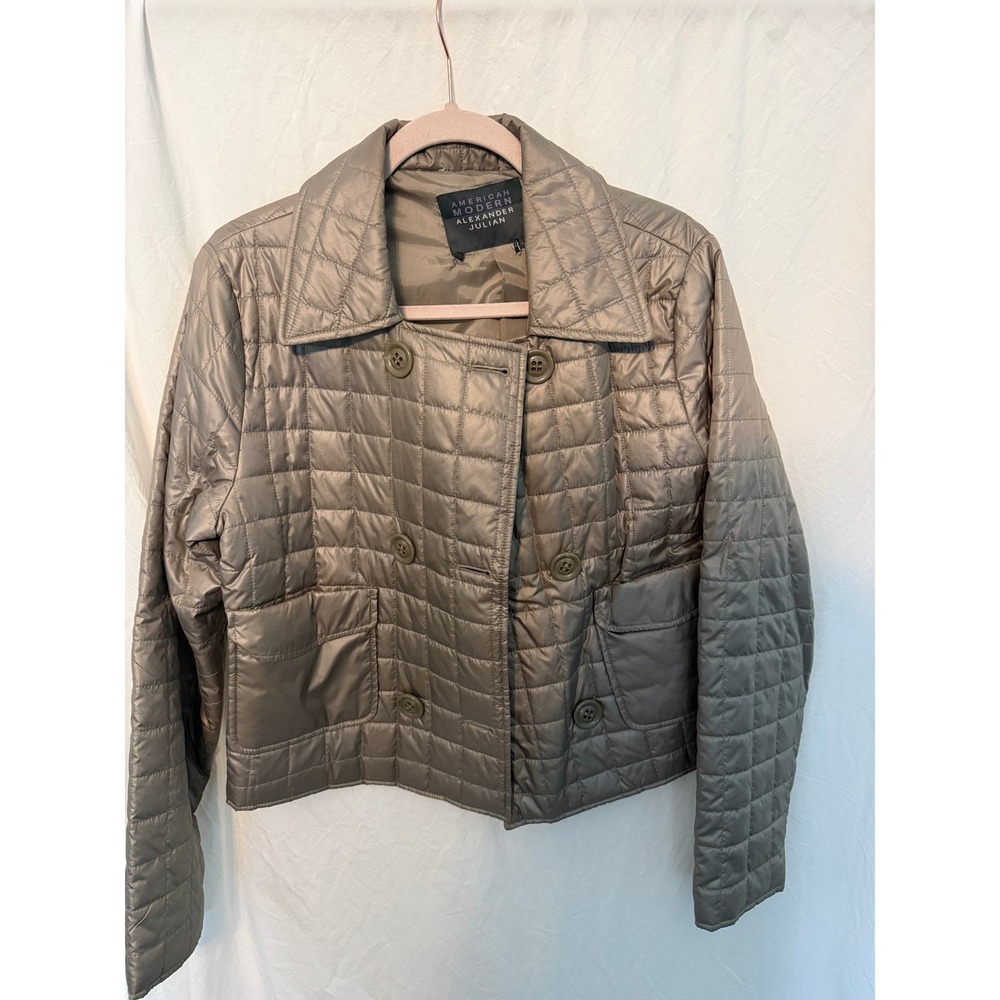 American Modern Alexander Julian Quilted Jacket Taupe Bronze Double Breasted L